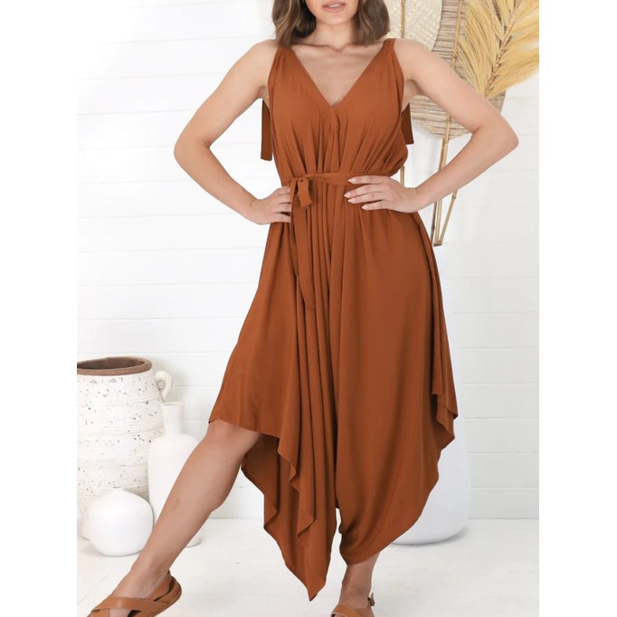 Brown Bohemian broadleg vacation jumpsuit