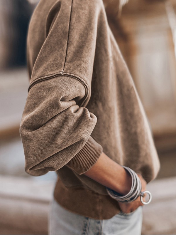 Brown Drop Shoulder Crew Neck Pullover Sweatshirt