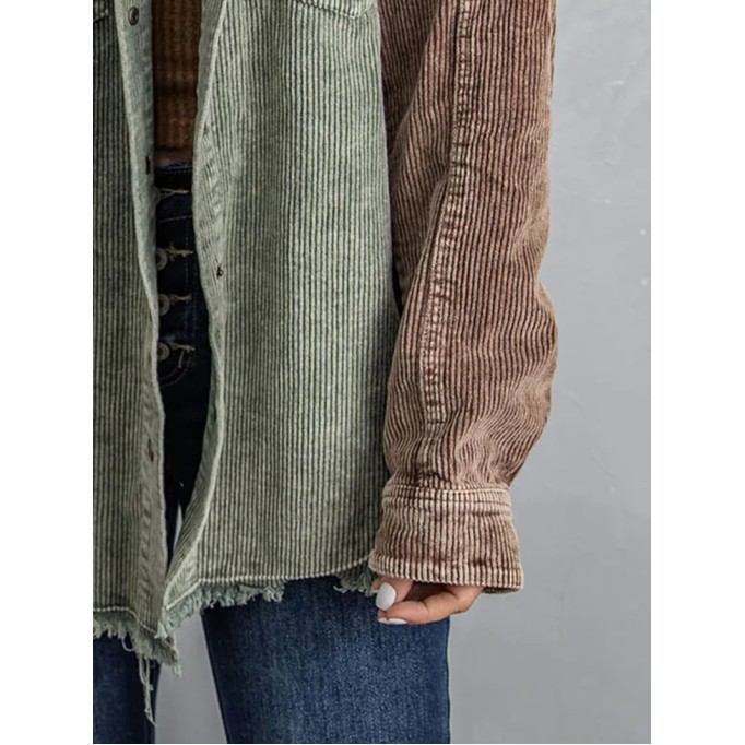 Casual color block corduroy hooded jacket