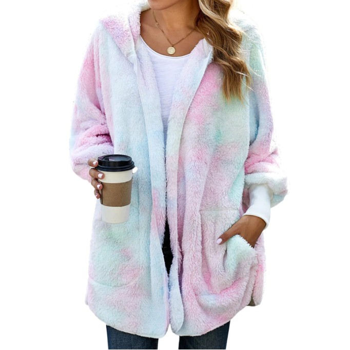 Casual colorful sherpa hooded coat