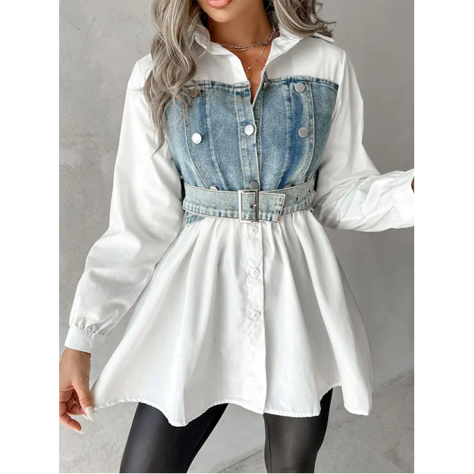 casual denim patchwork shirt dress