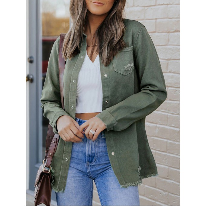 Casual solid color long sleeve denim jacket