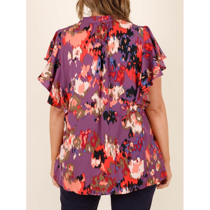 Contrast pattern ruffled short sleeved shirt