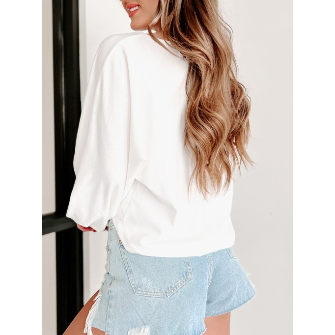 Crew-neck long-sleeved baggy bat-sleeved shirt