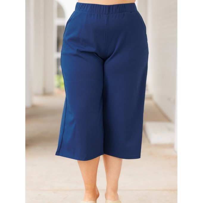 Dark blue loose cropped straight leg pants