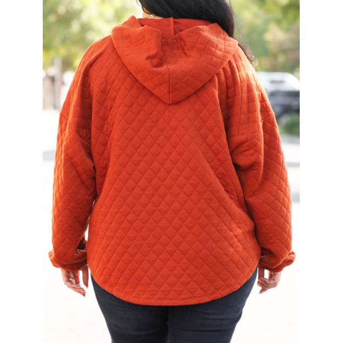 Diamond plaid button loose fitting hoodie