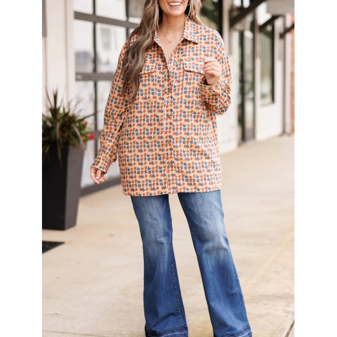 Floral pattern pocket loose jacket