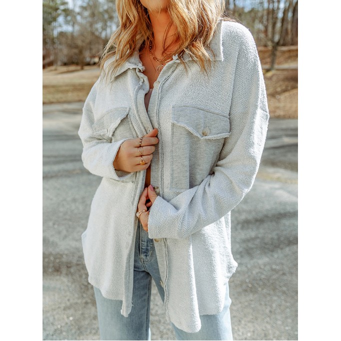Gray Contrast Flap Pockets Relaxed Shacket