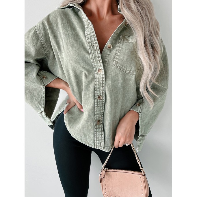 Green denim shirt