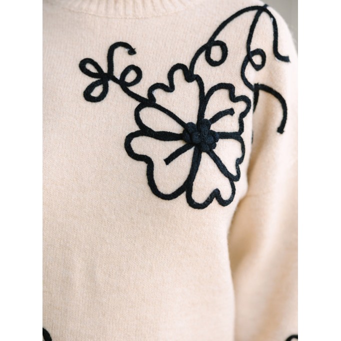 Natural Brown Floral Sweater
