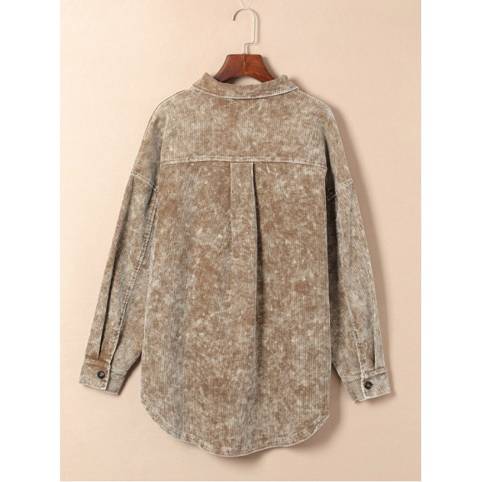 Khaki Vintage Distressed Mineral Wash Oversized Shacket