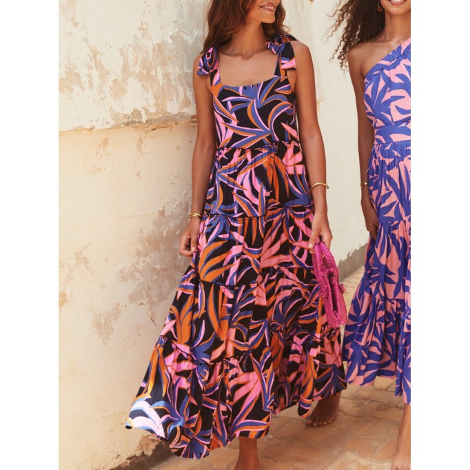 Ladies printed holiday dress with straps printed dress