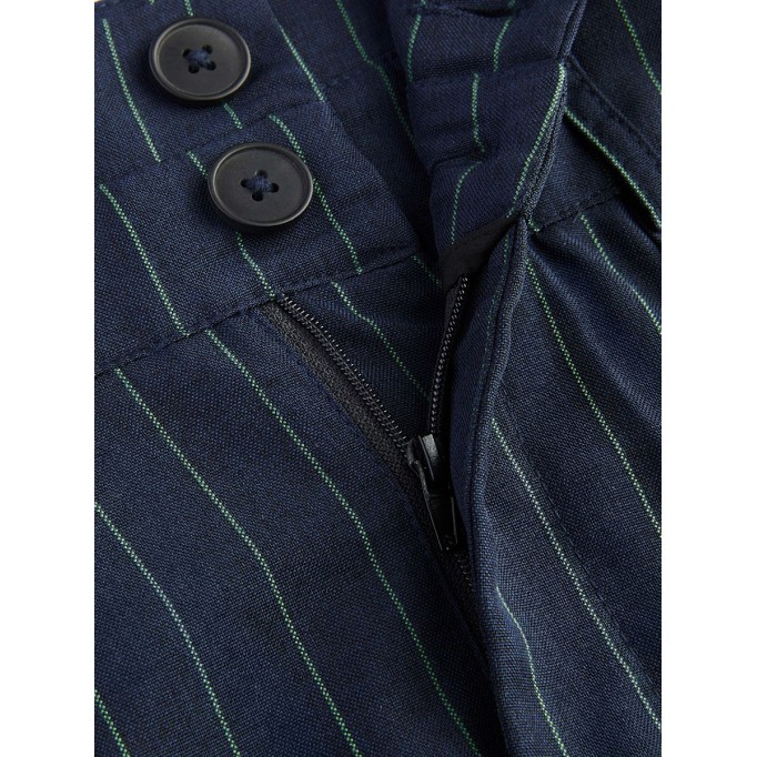 Mid Waist Striped Pleated Button Trousers