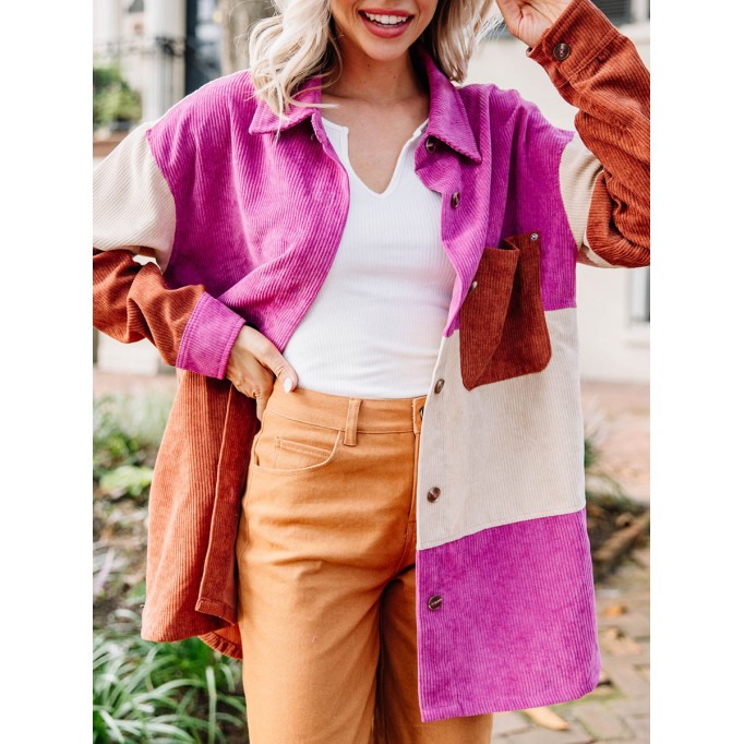Pink Colorblock Corduroy Shacket