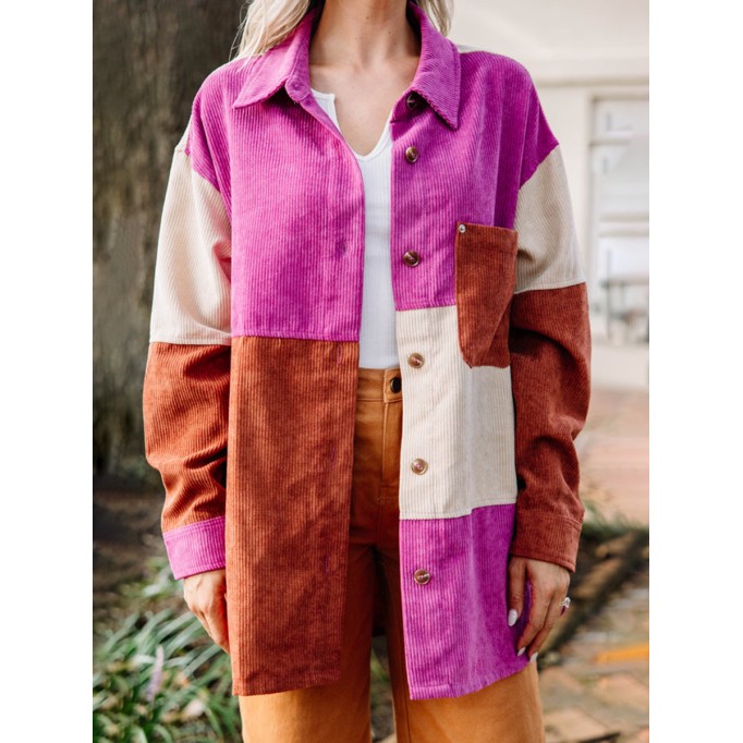 Pink Colorblock Corduroy Shacket