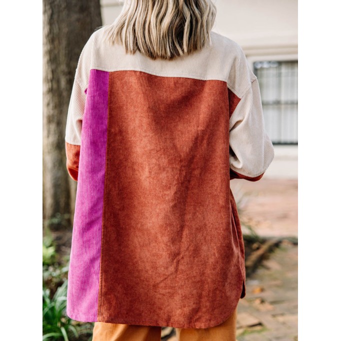 Pink Colorblock Corduroy Shacket