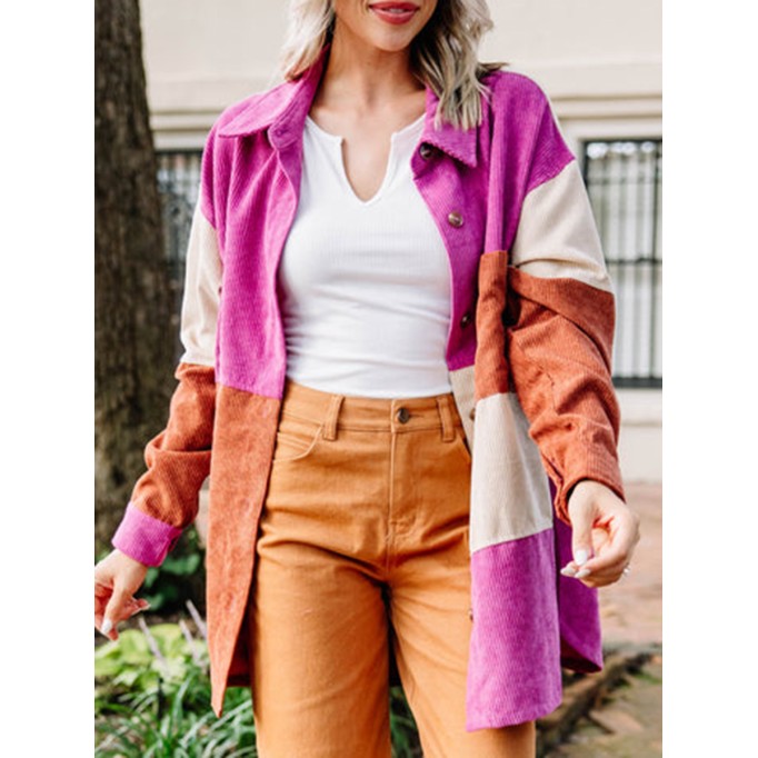 Pink Colorblock Corduroy Shacket