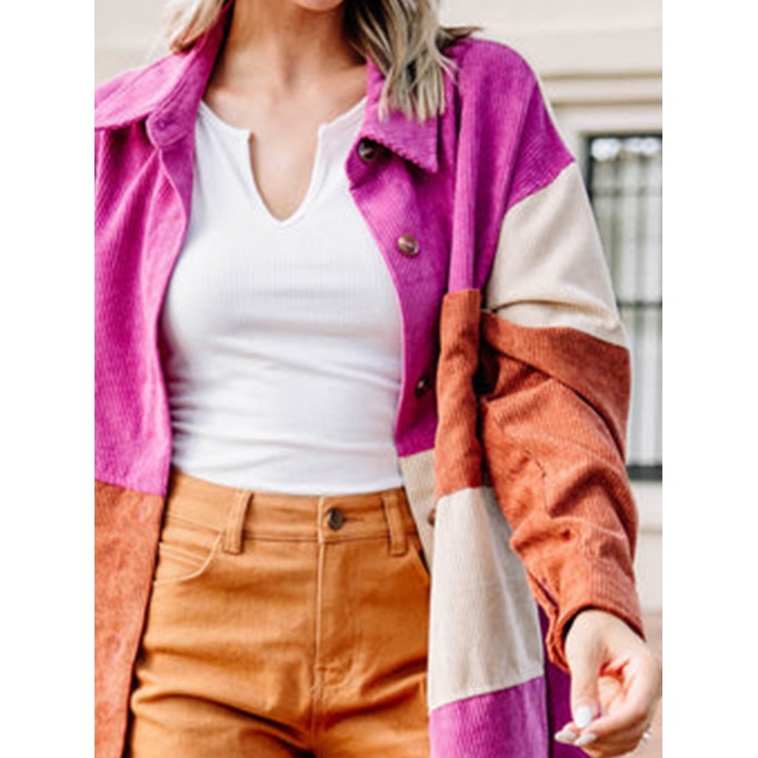 Pink Colorblock Corduroy Shacket