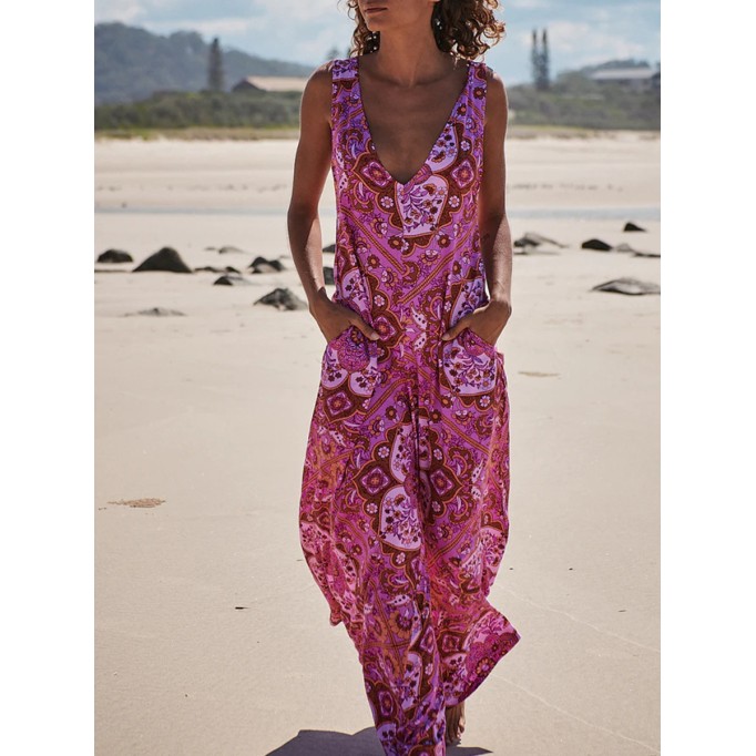 Red floral camisole jumpsuit