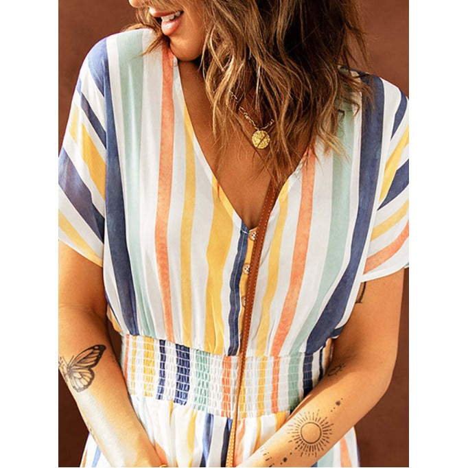 Striped fashion jumpsuit shorts