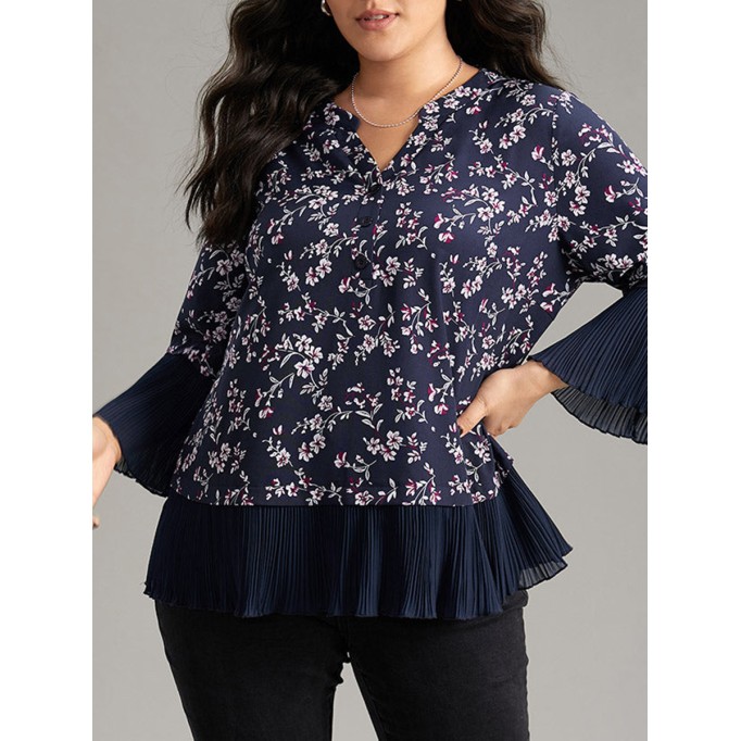 V-neck chiffon floral print elegant shirt