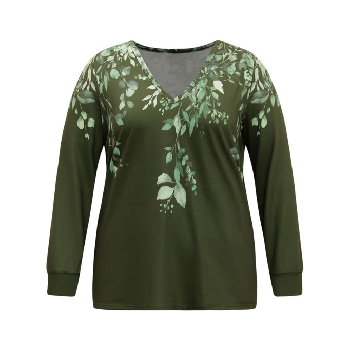 V-neck long sleeve position printed T-shirt