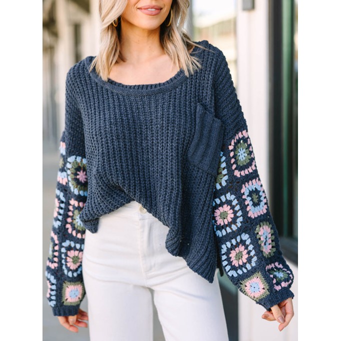 What You Like Gray Crochet Sweater