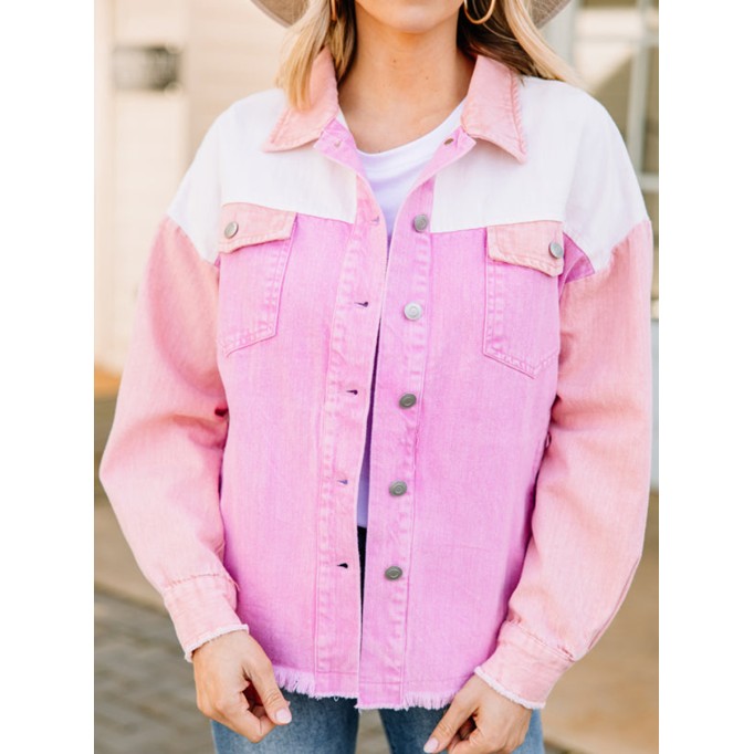 Pink Colorblock Denim Jacket