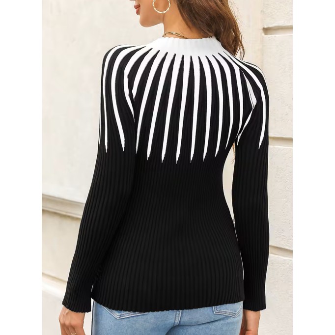Women's Abstract Color Block Rib Sweater