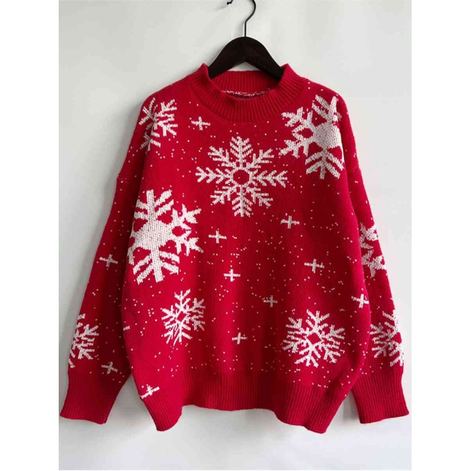 Women's Casual Christmas Snowflake Long Sleeve Sweater