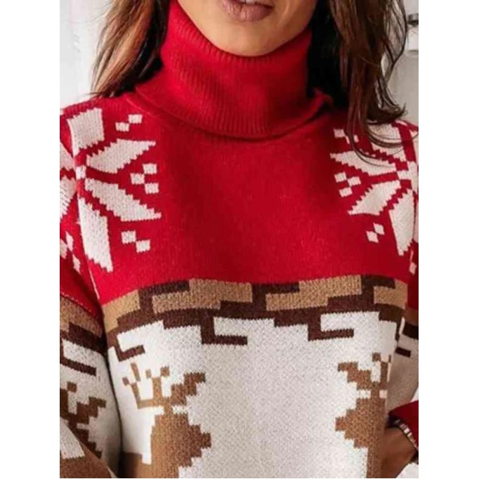 Women's contrasting Christmas turtleneck sweater