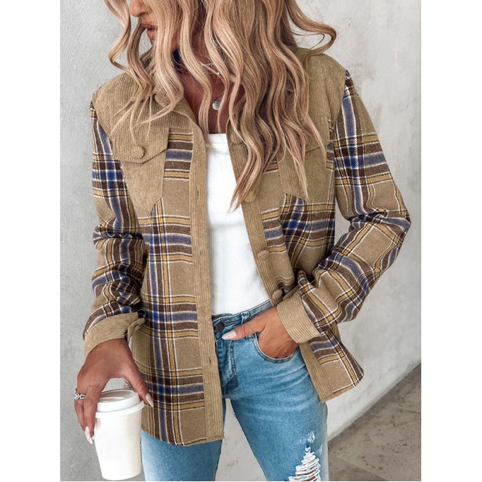 Women's Corduroy Plaid Single Breasted Jacket