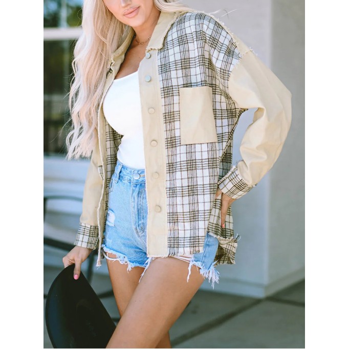 Women's plaid patchwork jacket