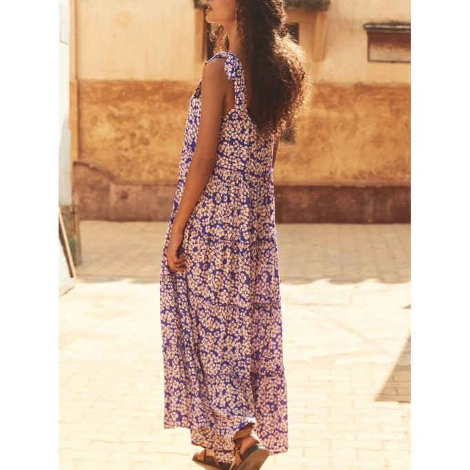Women's printed holiday dress with straps
