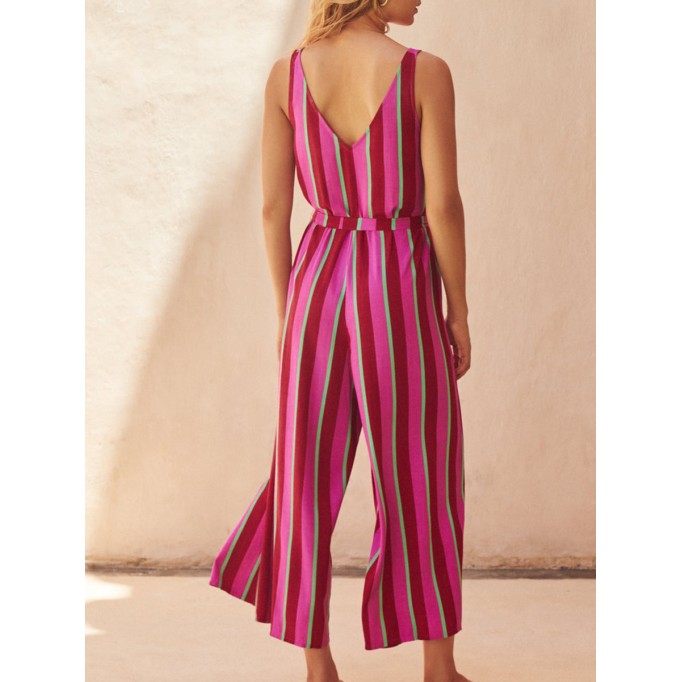 Women's V-neck striped printed holiday jumpsuit